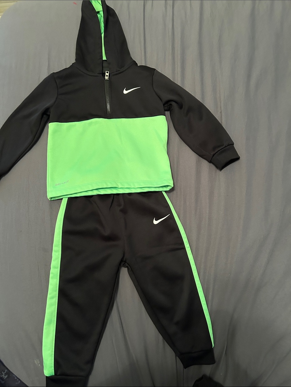 Nike Black and Neon Green Youth Hoodie & Joggers Set